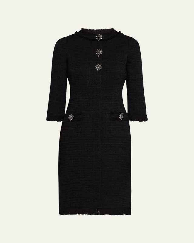 Jewel-Embellished Stretch Boucle Dress